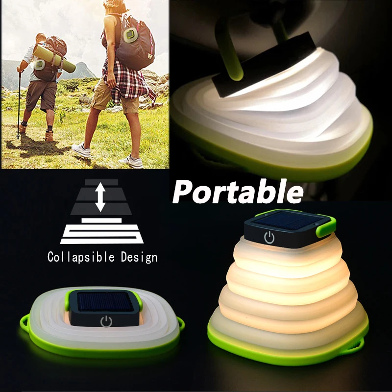 Solar Powered Camping Light Lantern LED Tent Hanging Flashlight Waterproof Collapsible Lamp Work Table Lamps | Лампы и освещение