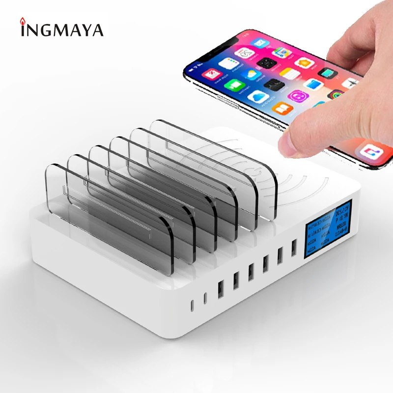 Беспроводное зарядное устройство iNGMAYA Qi со светодиодным дисплеем, станция с несколькими USB-портами типа C для быстрой зарядки iPhone X, Samsung S10, ...
Беспроводное зарядное устройство iNGMAYA Qi со светодиодным дисплеем, станция с несколькими USB-портами типа C для быстрой зарядки iPhone X, Samsung S10, ...