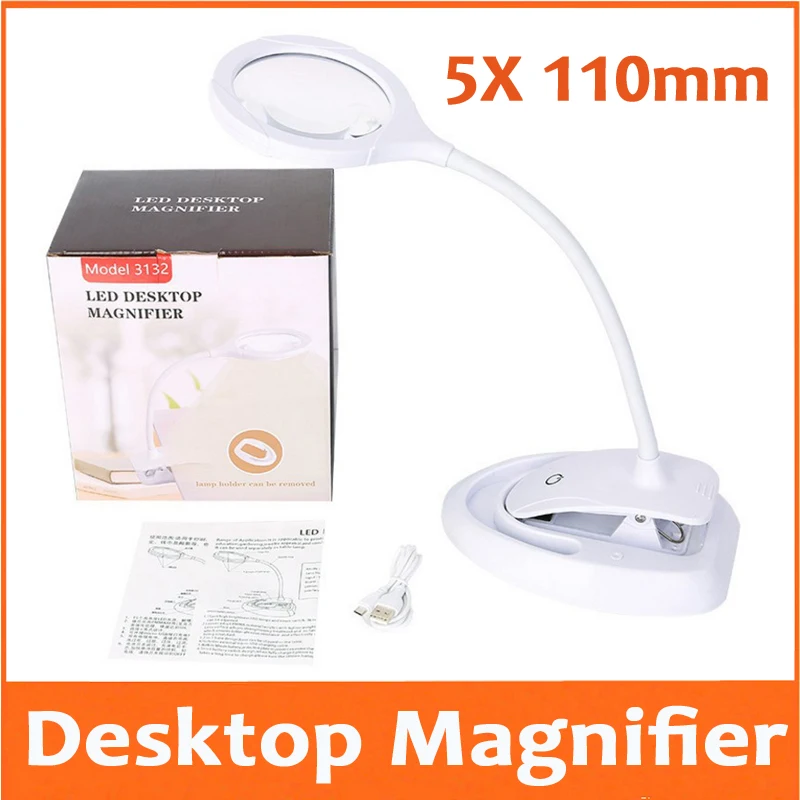 5X 110mm Desktop Table Lamp Light Reading Magnifying Glass 15pcs LED Lamps Illuminated PCB welding Cellphone Repair Magnifier
5X 110mm Desktop Table Lamp Light Reading Magnifying Glass 15pcs LED Lamps Illuminated PCB welding Cellphone Repair Magnifier
