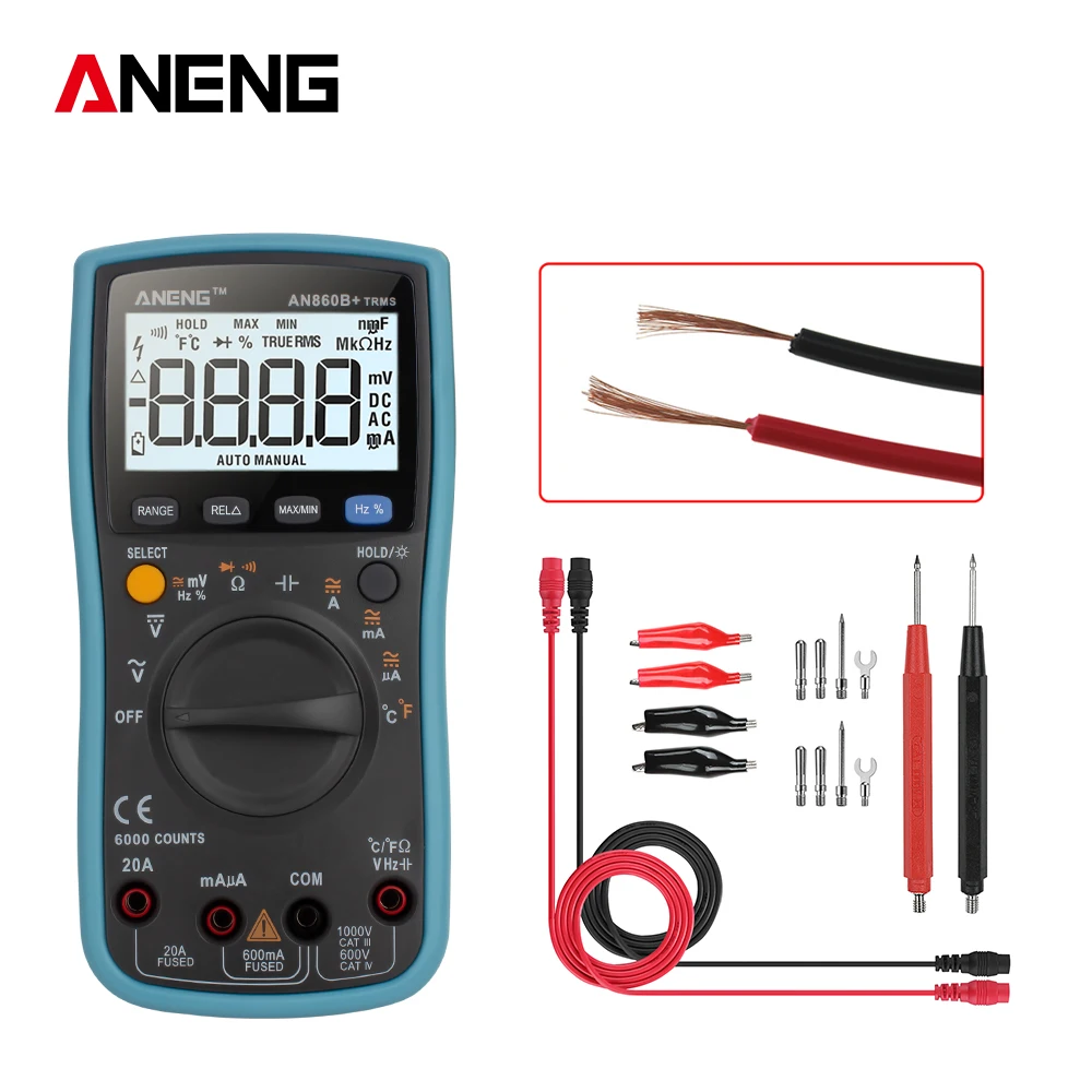 ANENG Multi-function AN860B+ TRMS Digital LCD Multimeter Current with Test Leads Cable
ANENG Multi-function AN860B+ TRMS Digital LCD Multimeter Current with Test Leads Cable