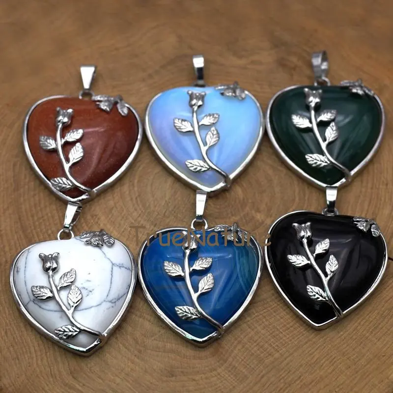 Mix Stone Heart Pendant For Necklace Silver Single Bails Rose Accent Howlite Agates Opal Stone Charm In 38*33 mm PM7776
Mix Stone Heart Pendant For Necklace Silver Single Bails Rose Accent Howlite Agates Opal Stone Charm In 38*33 mm PM7776