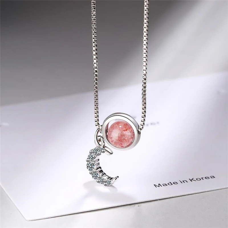 Sole Memory Natural Pink Strawberry Crystal Moon Pendant Cute Silver Color Clavicle Chain Female Necklace SNE411
Sole Memory Natural Pink Strawberry Crystal Moon Pendant Cute Silver Color Clavicle Chain Female Necklace SNE411