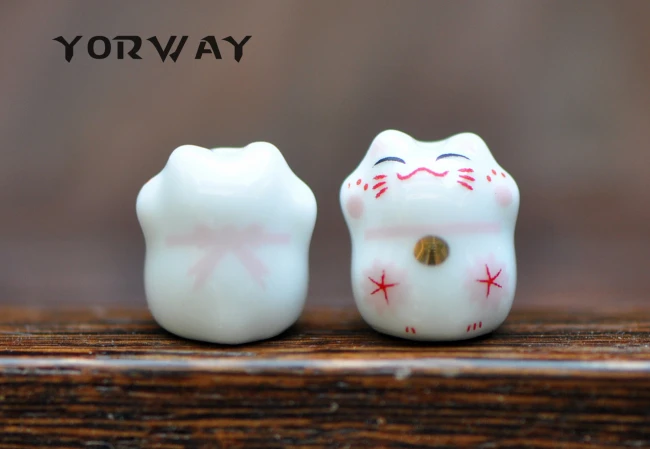 10 шт./лот фарфоровые бусины Lucky Cat 15 мм керамические Neko просверленные с отверстием