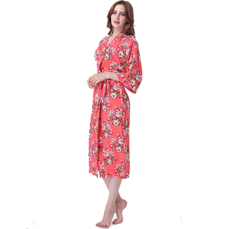 Vestido Longo кимоно с цветочным рисунком халат пижамы хлопковый Халат одежда для сна и