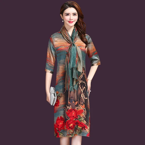 Summer Simple Elegant Fashion Printing Silk Women Dress The New Style Seven-minutes Sleeves Office Lady Big Code Dresses
Summer Simple Elegant Fashion Printing Silk Women Dress The New Style Seven-minutes Sleeves Office Lady Big Code Dresses