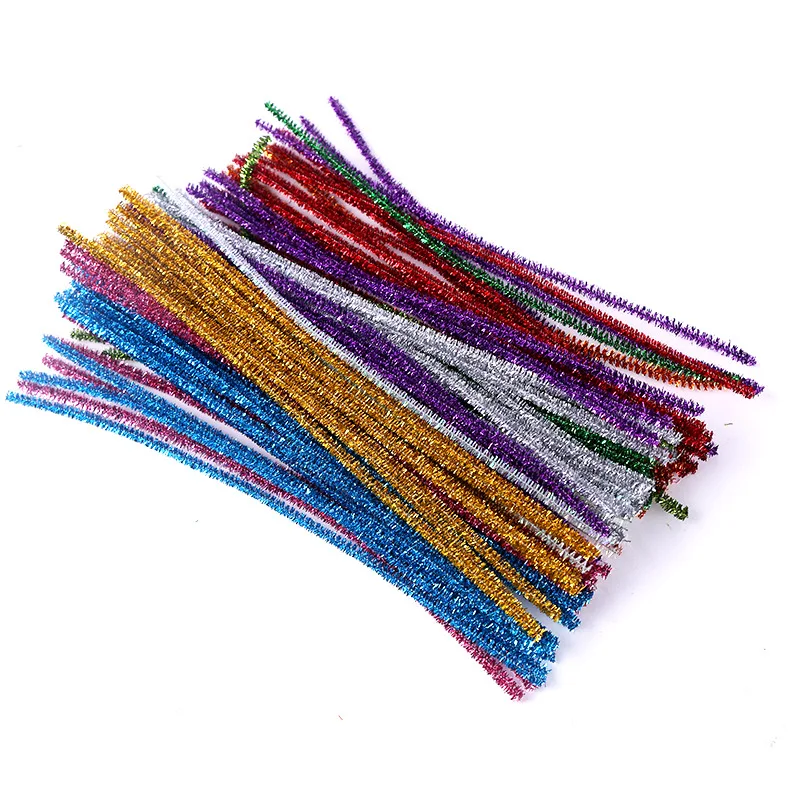 

100pcs Glitter Chenille Stems Pipe Cleaners Plush Tinsel Stems Wired Sticks Kids Educational DIY Craft Supplies Toys Crafting