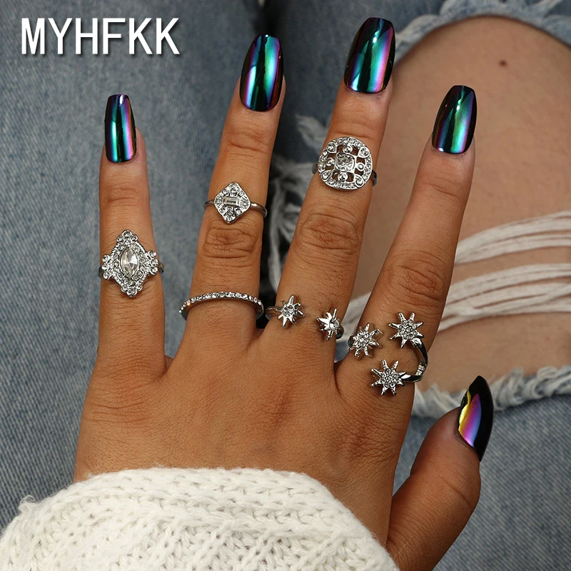 MYHFKK6pcs/богемные серебряные стразы цветок геометрический узор гравировка женское