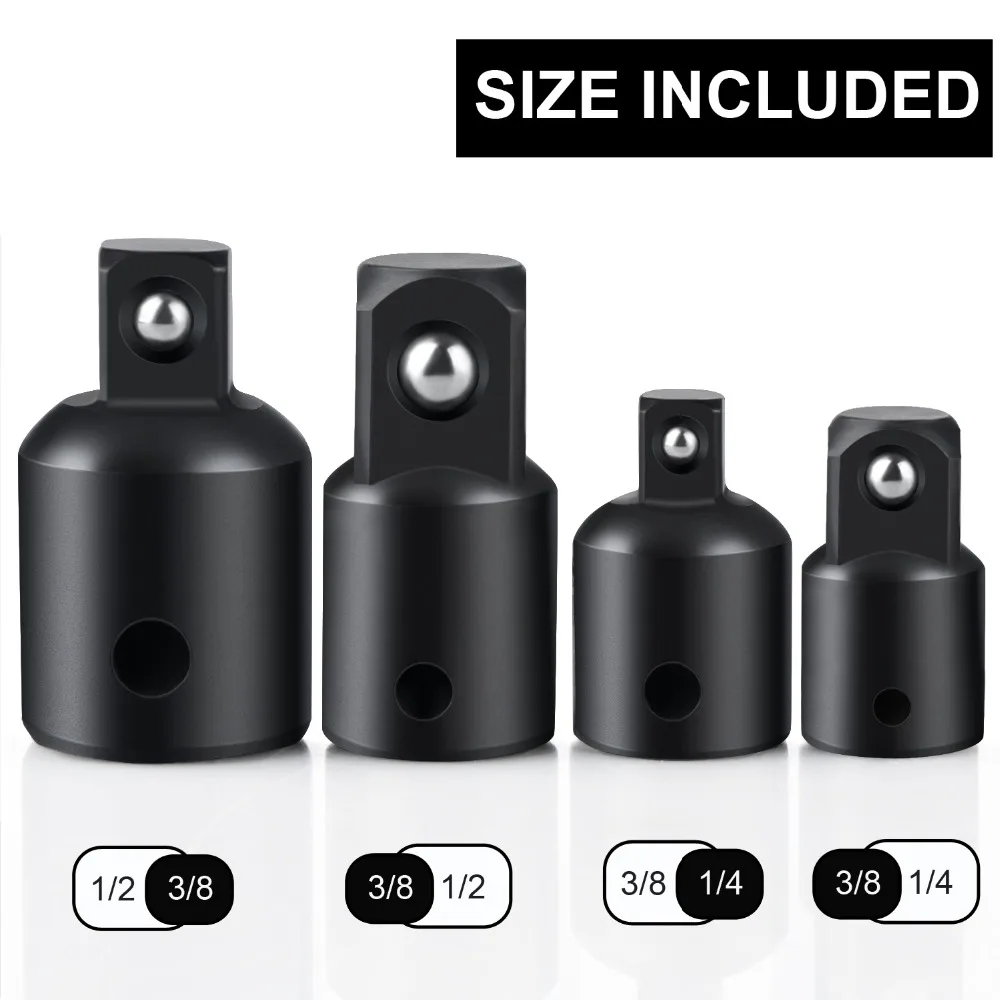 4pcs Ratchet Wrench Sockets Transform Joint 1/4" 3/8" 1/2" Socket Adapter Head Connector Kit Hand Tools Accessories 
4pcs Ratchet Wrench Sockets Transform Joint 1/4" 3/8" 1/2" Socket Adapter Head Connector Kit Hand Tools Accessories