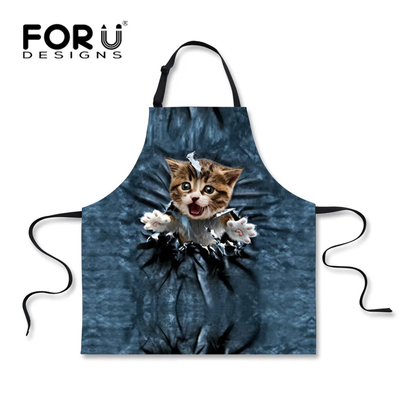 FORUDESIGNS/Модные животные джинсовый фартук с принтом кота новинка забавные фартуки