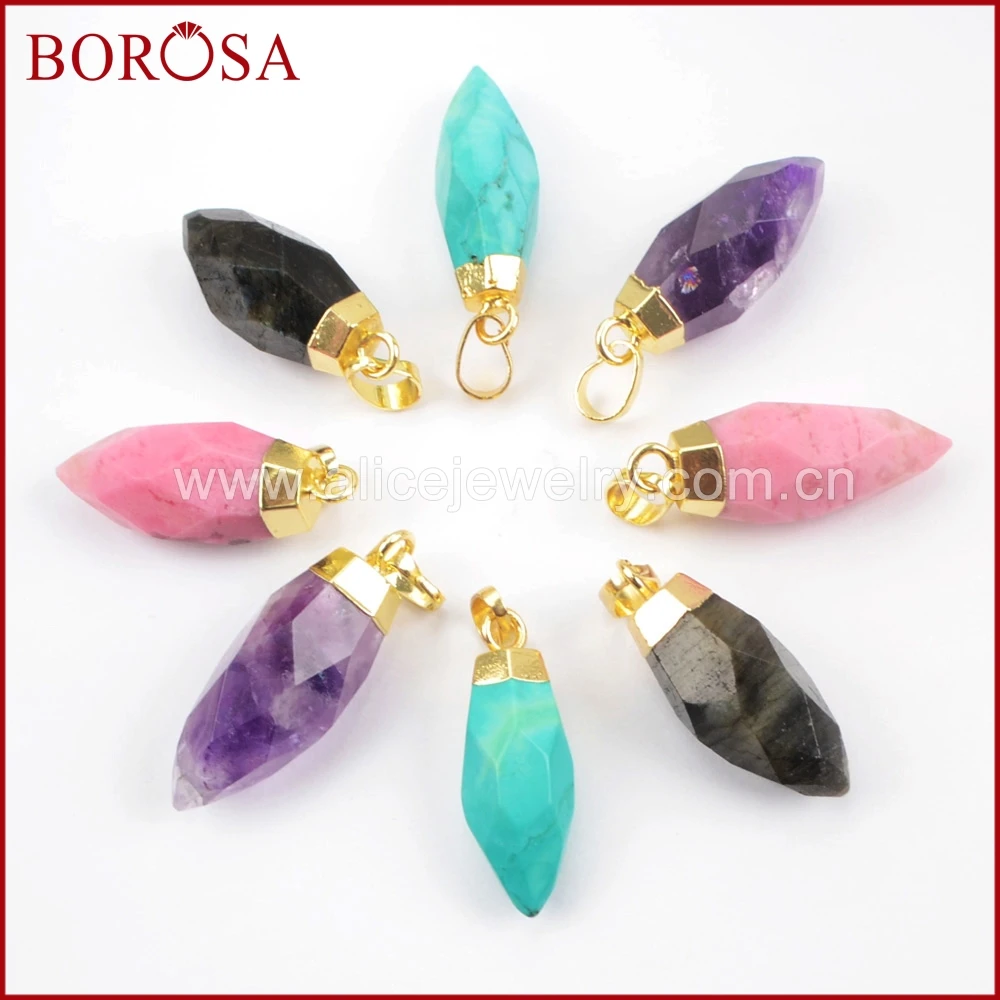 BOROSA Gold Color Multi-kind Stone Faceted Point Shape Natural Stone Pendant Beads for Necklace DIY Mix Colors Jewelry WX875
BOROSA Gold Color Multi-kind Stone Faceted Point Shape Natural Stone Pendant Beads for Necklace DIY Mix Colors Jewelry WX875