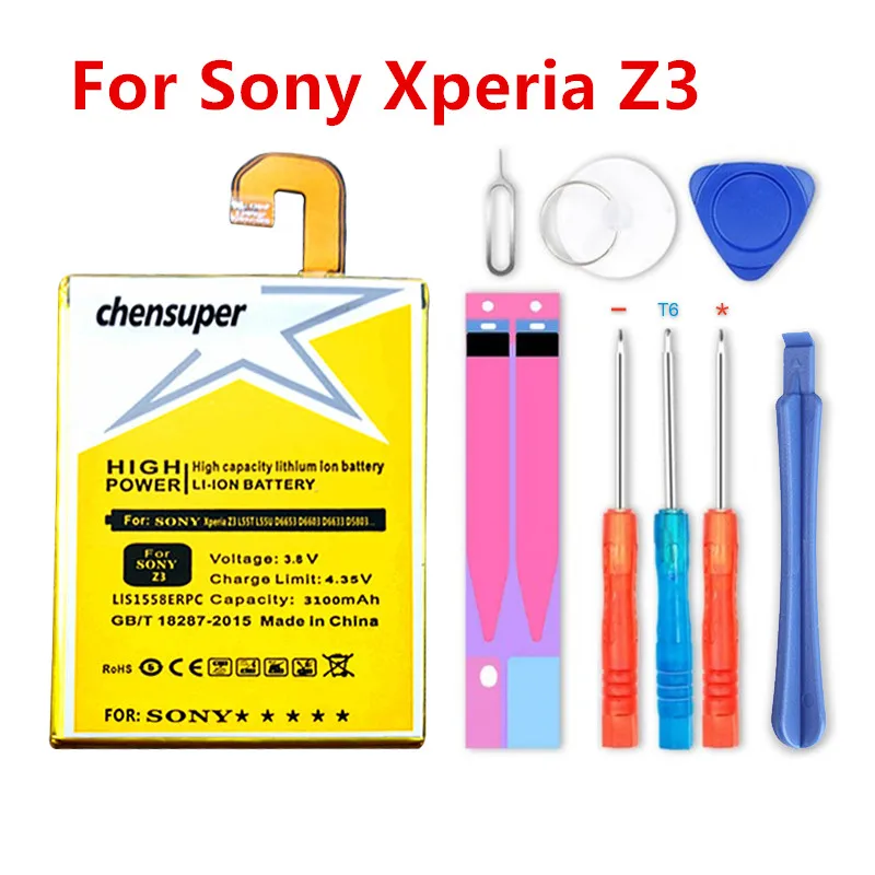Литий-ионный аккумулятор chensuper 3100 мАч LIS1558ERPC для телефона Sony Xperia Z3 L55T L55U D6653 D6603 D6633 D5803 D5833 D6616 D6708
Литий-ионный аккумулятор chensuper 3100 мАч LIS1558ERPC для телефона Sony Xperia Z3 L55T L55U D6653 D6603 D6633 D5803 D5833 D6616 D6708