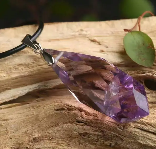 Unique Natural Purple Amethysts Quartz Crystal Hexagonal Chakra Healing Point Pendulum Stone Pendant with free rope | Украшения и