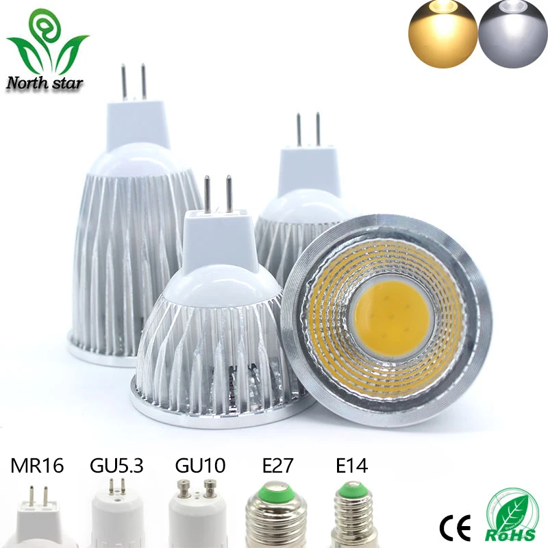 12V 110V 220v теплый белый COB LED Лампа прожектор лампада СИД Диммируемый E27 E14 GU10 MR16 lamparas