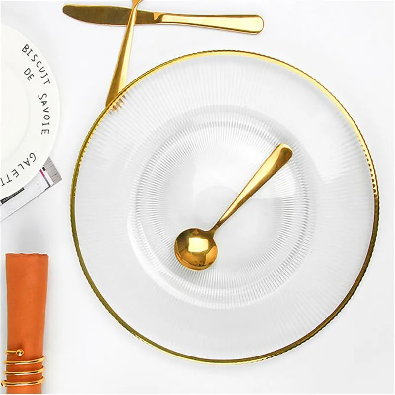 2pcs Glass Dinner Plates Gold Inlay Steak Cake Dessert Charger Plate Table Buffet Dishes Table Service Plates for Wedding Party
2pcs Glass Dinner Plates Gold Inlay Steak Cake Dessert Charger Plate Table Buffet Dishes Table Service Plates for Wedding Party