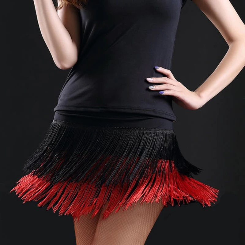 Женская танцевальная юбка с двойной бахромой для латиноамериканских танцев