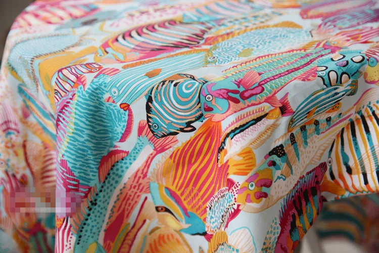 150x100cm 2 Colors All Kinds of Fish Bohemian Fabric Canvas Cotton Sofa Decor Material High Quality for Tablecloth | Дом и сад