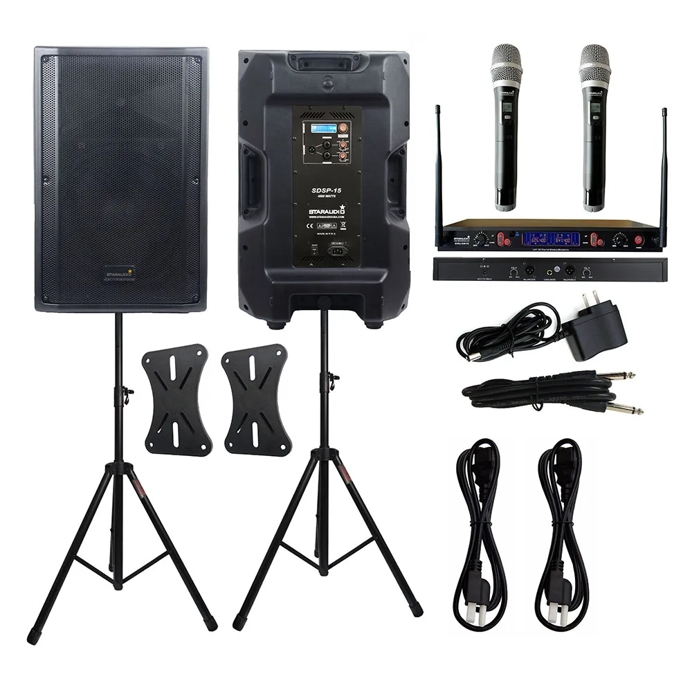2 шт. 4500 Вт PA 15 "4 Ом активные звуковые динамики DSP штативы 2-канальные UHF беспроводной ручной микрофон
2 шт. 4500 Вт PA 15 "4 Ом активные звуковые динамики DSP штативы 2-канальные UHF беспроводной ручной микрофон