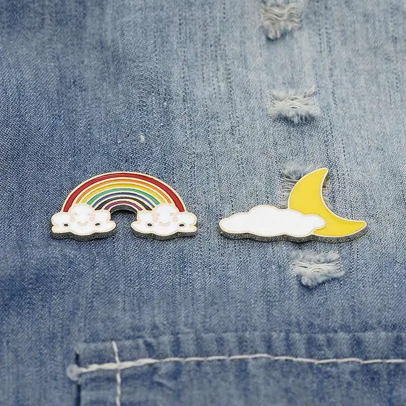 Cartoon Cute Rainbow and Moon Brooch Men Enamel Pin Brooches Women Creative Rainbows Clouds Metal Pins Denim Badge Decoration | Украшения и
