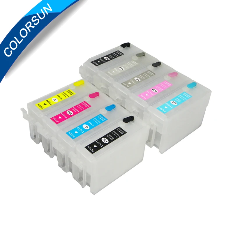 Colorsun 9 COLORS T157 Refillable Ink cartridges For Epson Stylus Photo R3000 printer with Auto Reset Chips T1571 T1579
Colorsun 9 COLORS T157 Refillable Ink cartridges For Epson Stylus Photo R3000 printer with Auto Reset Chips T1571 T1579