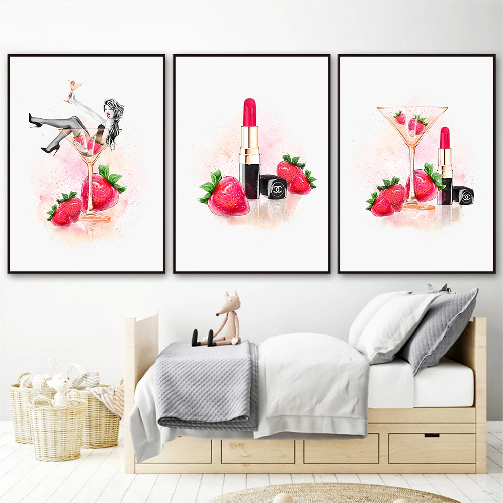 Fashion Pink Poster Prints Decor Girl Room Wall Art Cartoon Lipstick Strawberry And Woman Paintings Nordic Style Canvas Pictures
Fashion Pink Poster Prints Decor Girl Room Wall Art Cartoon Lipstick Strawberry And Woman Paintings Nordic Style Canvas Pictures