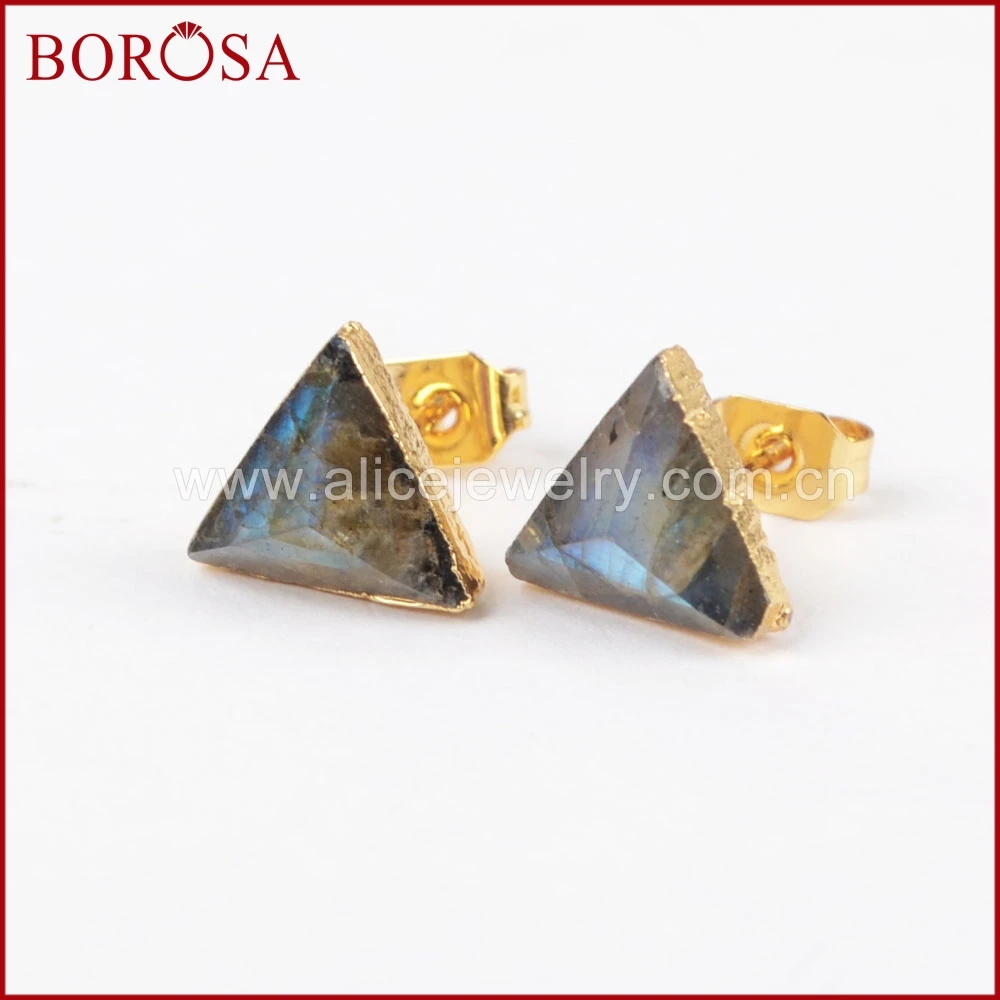 BOROSA 8mm Triangle Gold Color Natural Labradorite Faceted Drusy Stud Earrings, Druzy Stone Studs Earrings for Wholesale G1300
BOROSA 8mm Triangle Gold Color Natural Labradorite Faceted Drusy Stud Earrings, Druzy Stone Studs Earrings for Wholesale G1300