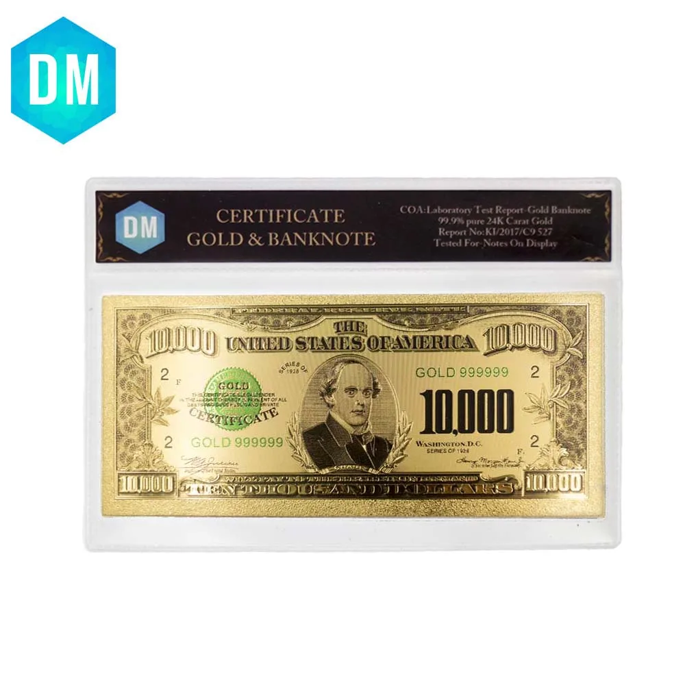 Home Decorative Art Crafts 10000 Dollar 24k Gold Plated Colorful Gold Banknote Collectible Normal Money with COA Frame
Home Decorative Art Crafts 10000 Dollar 24k Gold Plated Colorful Gold Banknote Collectible Normal Money with COA Frame