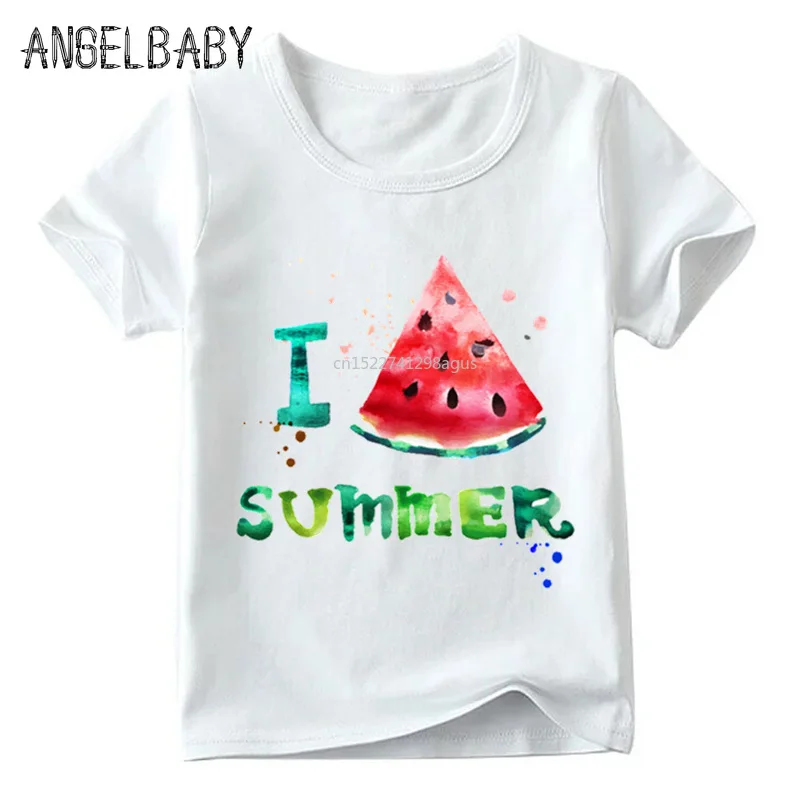 

Children I Love Summer Watermelon Print T shirt Boys and Girls Summer Short Sleeve White Tops Kids Cartoon Funny T-shirt,ooo2214