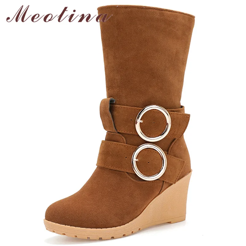Meotina Women Boots Winter Mid Calf Boots Buckle Wedges High Heel Short Boots Fashion Round Toe Shoes Female Fall Big Size 34-43
Meotina Women Boots Winter Mid Calf Boots Buckle Wedges High Heel Short Boots Fashion Round Toe Shoes Female Fall Big Size 34-43
