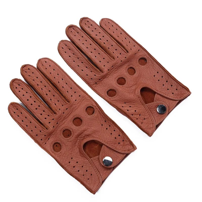 Мужские кожаные перчатки Deerskin черные дышащие для вождения из натуральной кожи с