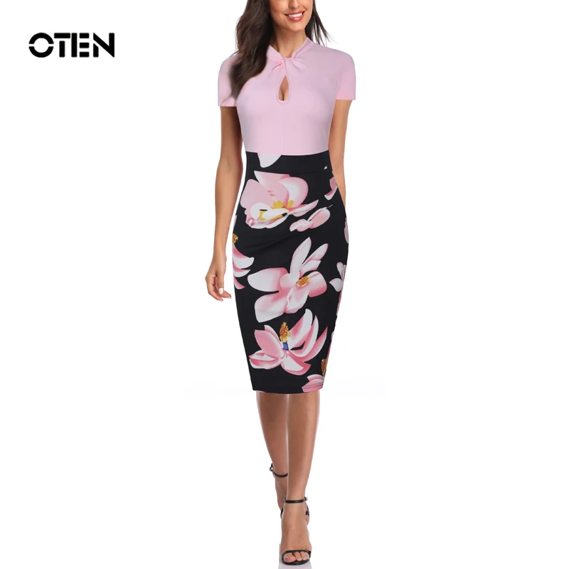 OTEN Fashion Women Work Office Floral Print Summer Split Pencil Knot Short Sleeves Slim Vintage Bodycon Lady Sexy Midi Dresses
OTEN Fashion Women Work Office Floral Print Summer Split Pencil Knot Short Sleeves Slim Vintage Bodycon Lady Sexy Midi Dresses