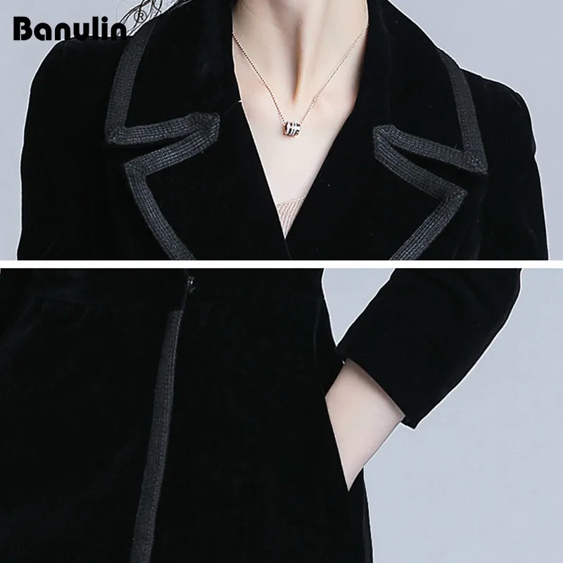 Banulin 2018 Winter Runway Designer Women Vintage Notched Collar Wrap Black Velvet Maxi Coat Thick Warm Long Trench Outwear | Женская