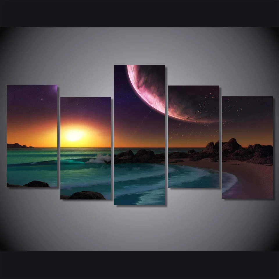 HD Print 5pcs canvas art sea beach seascape painting modern home decor wall art picture for living room decor painting