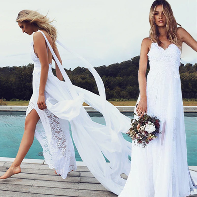 2020 Summer Beach Boho Chiffon Lace Dress for Wedding Spaghetti Straps Sexy V-neck Open Back Bridal Wedding Gowns robe de mariee
2020 Summer Beach Boho Chiffon Lace Dress for Wedding Spaghetti Straps Sexy V-neck Open Back Bridal Wedding Gowns robe de mariee