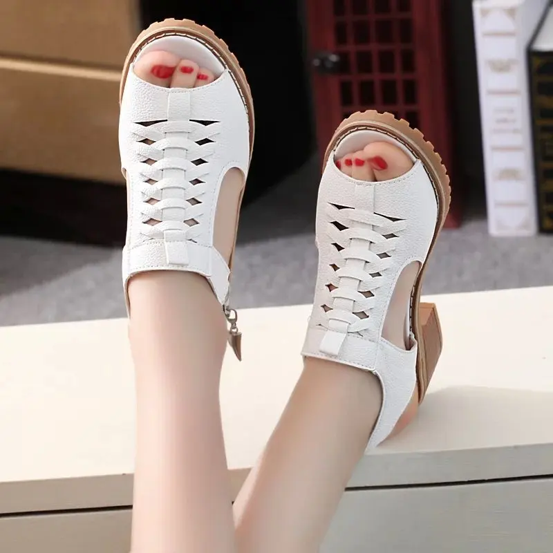 Fashion Elegant Mid Square Heel Women's Sandals Summer Style Peep Toe Cross Tied Side Zip Design Shoes Woman Shoes
Fashion Elegant Mid Square Heel Women's Sandals Summer Style Peep Toe Cross Tied Side Zip Design Shoes Woman Shoes