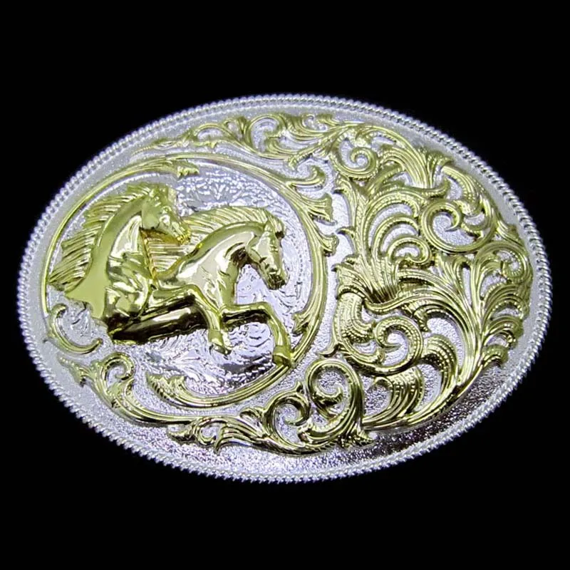 Лошадь Вестерн серебро с золотой готовой цветочной пряжкой на ремешке|belt buckle|belt