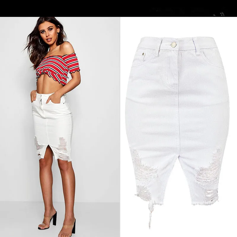 Ripped Hole White Denim Skirt Sexy Women High Waist Jean Pencil Skirt Girl Bodycon Cute Skirt Streetwear
Ripped Hole White Denim Skirt Sexy Women High Waist Jean Pencil Skirt Girl Bodycon Cute Skirt Streetwear