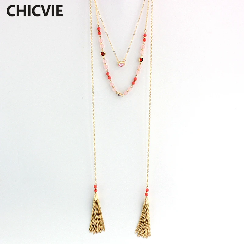 CHICVIE Natural Stone Necklaces Crystal Beads Charm Gold Color Women Pink Jewelry Vintage Accessories Tassel Necklaces SNE160101
CHICVIE Natural Stone Necklaces Crystal Beads Charm Gold Color Women Pink Jewelry Vintage Accessories Tassel Necklaces SNE160101