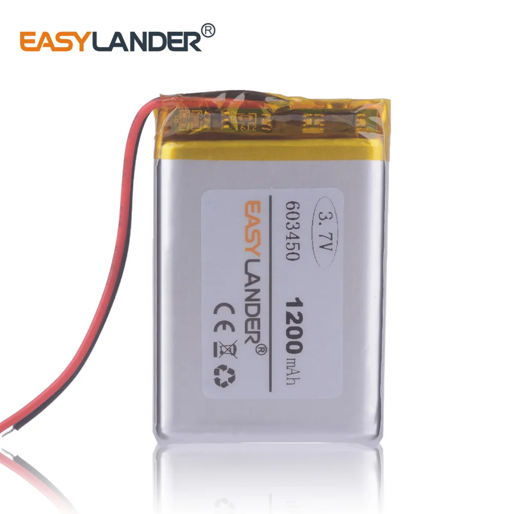 Rechargeable 3.7V 1200mAh 603450 Battery li-ion Lipo cells Lithium Li-Po Polymer Battery For MP3 MP4 GPS DVD LED Light Camera
Rechargeable 3.7V 1200mAh 603450 Battery li-ion Lipo cells Lithium Li-Po Polymer Battery For MP3 MP4 GPS DVD LED Light Camera