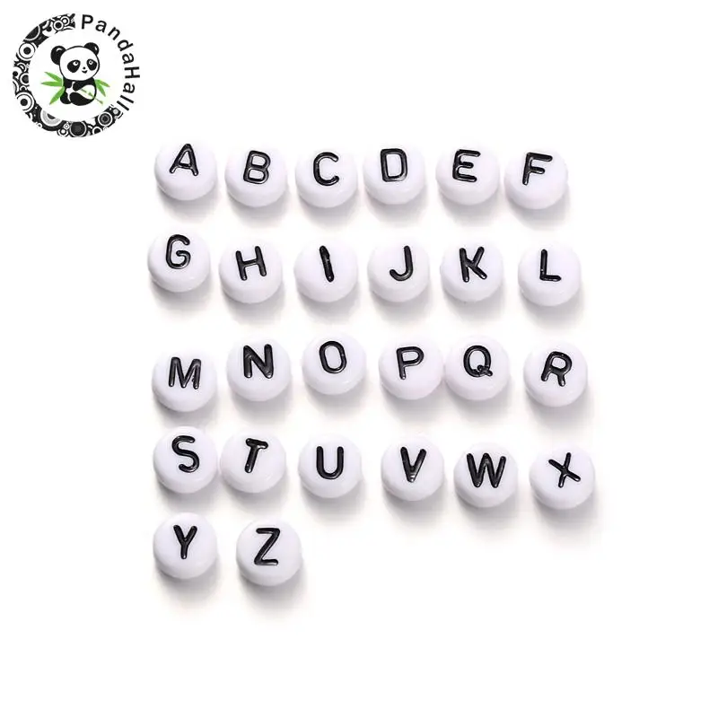 20Sets White Flat Round Letters A~Z Alphabet Acrylic Beads For Necklace & Bracelet DIY 7x4mm, Hole: 1mm 
20Sets White Flat Round Letters A~Z Alphabet Acrylic Beads For Necklace & Bracelet DIY 7x4mm, Hole: 1mm