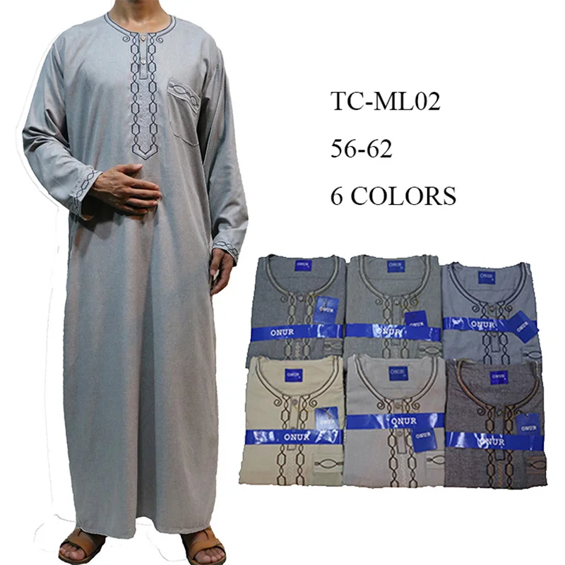 2019 Men's Round Neck Long Sleeve Solid Saudi Arab Thobe Islamic Muslim Dubai Robe | Тематическая одежда и униформа