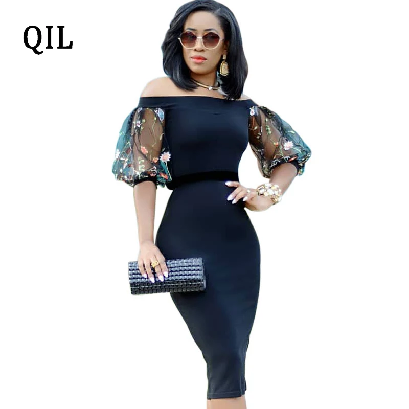 QILI Women Slash neck Pencil Dress Embroidery Mesh Patchwork Half Sleeve Elegant Bodycon Dresses Lady High StreetDress
QILI Women Slash neck Pencil Dress Embroidery Mesh Patchwork Half Sleeve Elegant Bodycon Dresses Lady High StreetDress