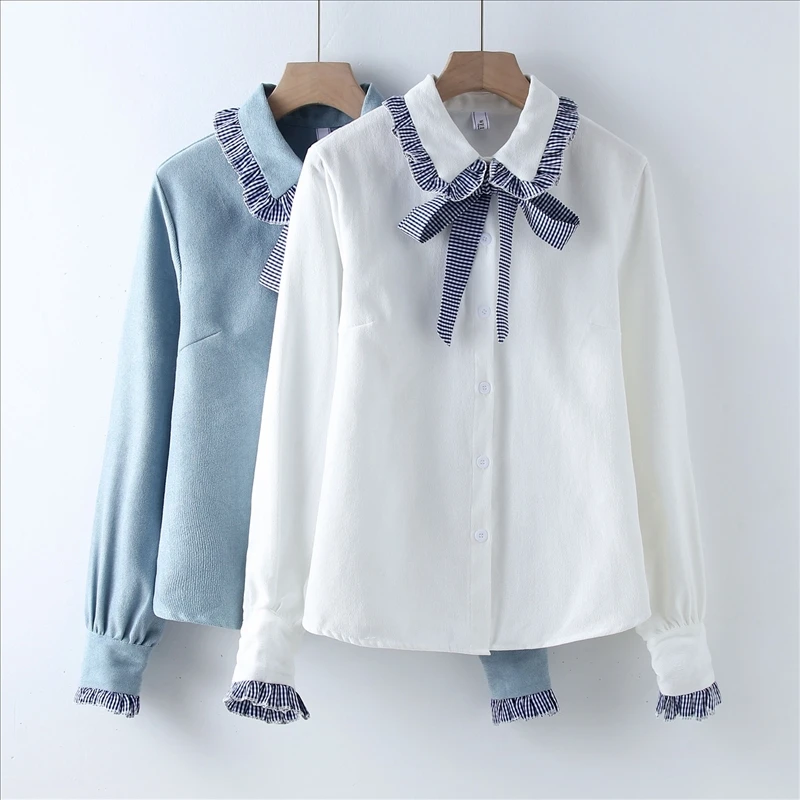 Sweet Bow Women Blouses Long Sleeve Fashion Ruffles Shirt Women Tops Female Blouse 2021 New Spring Autumn Casual Chemisier Femme
Sweet Bow Women Blouses Long Sleeve Fashion Ruffles Shirt Women Tops Female Blouse 2021 New Spring Autumn Casual Chemisier Femme