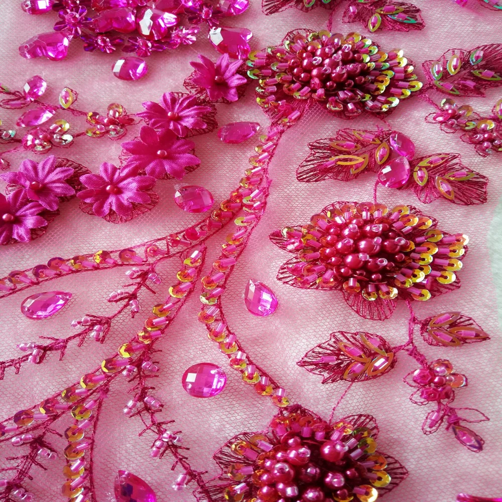 Rose red Three-dimensional lace applique with handsewing beads rhinestones trim patches 45*20cm for dress accessory
Rose red Three-dimensional lace applique with handsewing beads rhinestones trim patches 45*20cm for dress accessory