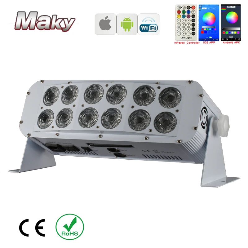 10 lights/case DHL Delivery Phone Control Bar Light With Battery Powered RGBWAUV 12X18W Wireless DMX Wedding Uplights | Освещение