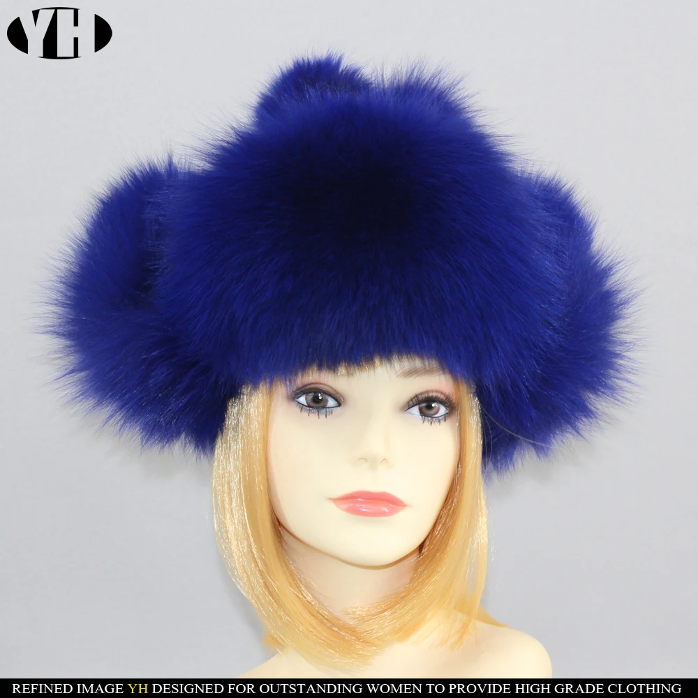 2019 new arrive women real fox fur cap warm ear Bomber Hats raccoon hat earmuffs trapper earflap | Аксессуары для одежды