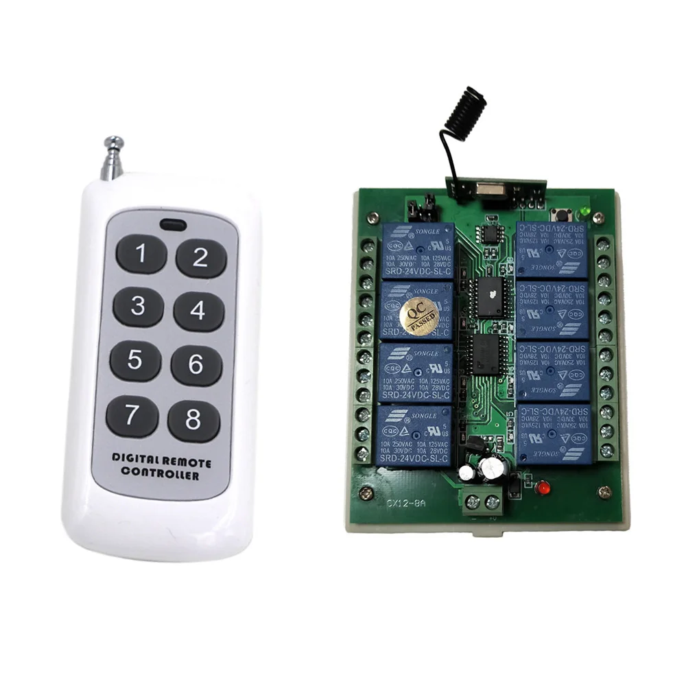 DC 12V 24V 8 CH 8CH RF Wireless Remote Control LED Lamp Switch System Radio Relay Wireless Receiver Transmitter 315/433 MHz
DC 12V 24V 8 CH 8CH RF Wireless Remote Control LED Lamp Switch System Radio Relay Wireless Receiver Transmitter 315/433 MHz