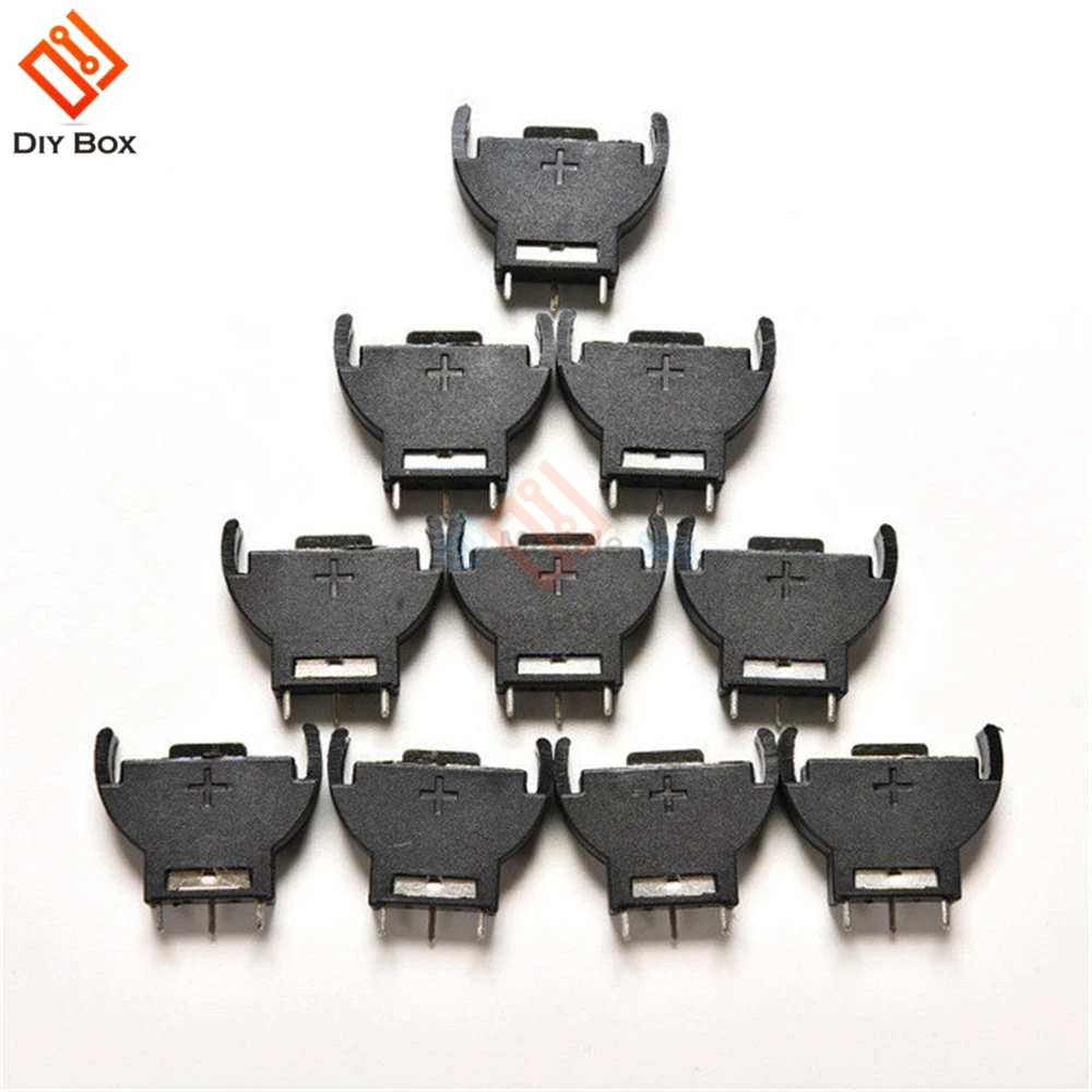 

10PCS Black Plastic CR2032 2032 3V Half-Round Cell Coin Battery Socket Holder Case Module Battery Boxes Vertical Inline 3 Pins