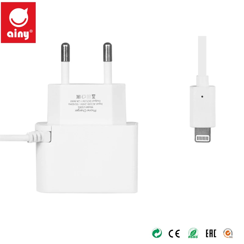 Ainy USB Зарядное устройство для iPhone стены путешествия с кабелем + (2A) белый адаптер