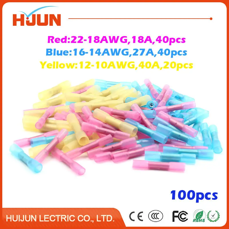 100pcs/lot Red Blue Yellow 3 Sizes Heat Shrink Butt Crimp Terminals Insulated Electrical Wire Cable Waterproof Connectors
100pcs/lot Red Blue Yellow 3 Sizes Heat Shrink Butt Crimp Terminals Insulated Electrical Wire Cable Waterproof Connectors