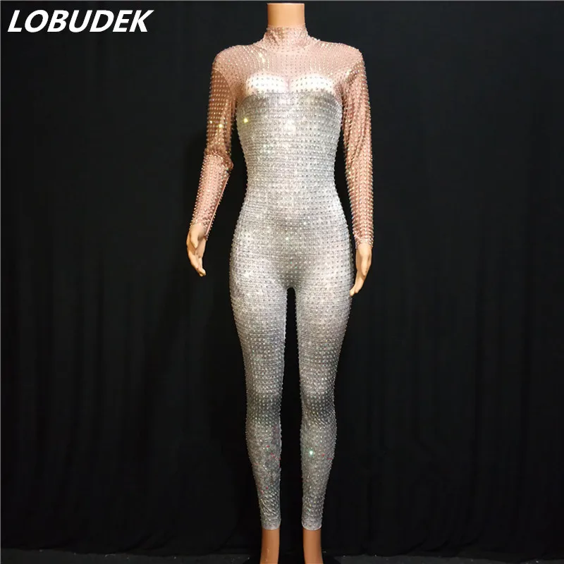 Full Rhinestones Silver Long Sleeve Jumpsuit Elastic Leotard Women Crystals Costume Nightclub Bar Singer Host Costume Stage Wear
Full Rhinestones Silver Long Sleeve Jumpsuit Elastic Leotard Women Crystals Costume Nightclub Bar Singer Host Costume Stage Wear